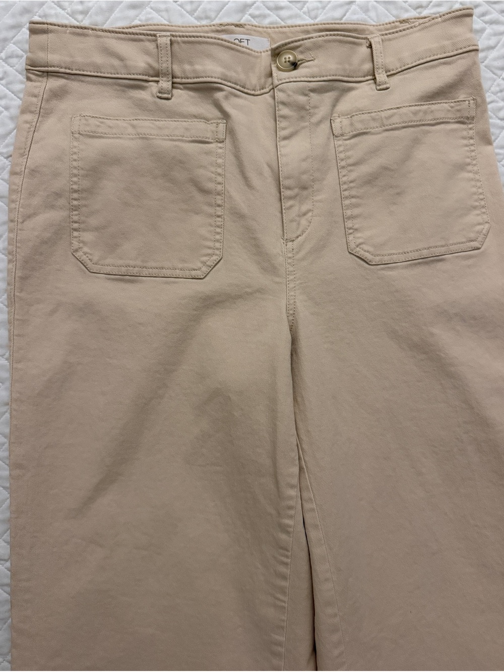 LOFT Palmer Wide Leg Twill Pants Cream Beige Size 12 EUC - Picture 4 of 8